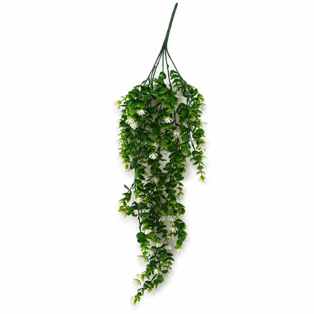 70cm Artificial Trailing Green & White Flowering Hanging Plant Faux Foliage - Premium Quality