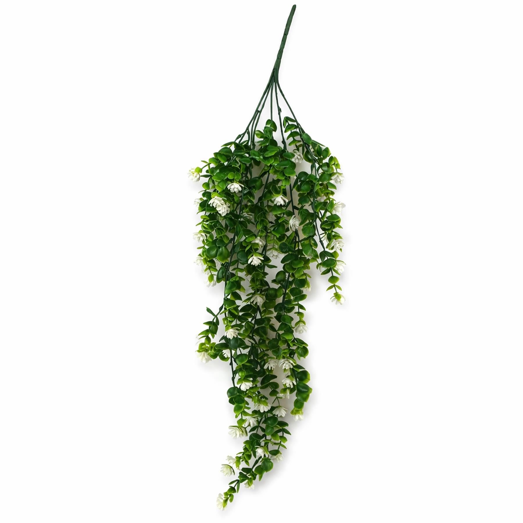70cm Artificial Trailing Green & White Flowering Hanging Plant Faux Foliage - Premium Quality