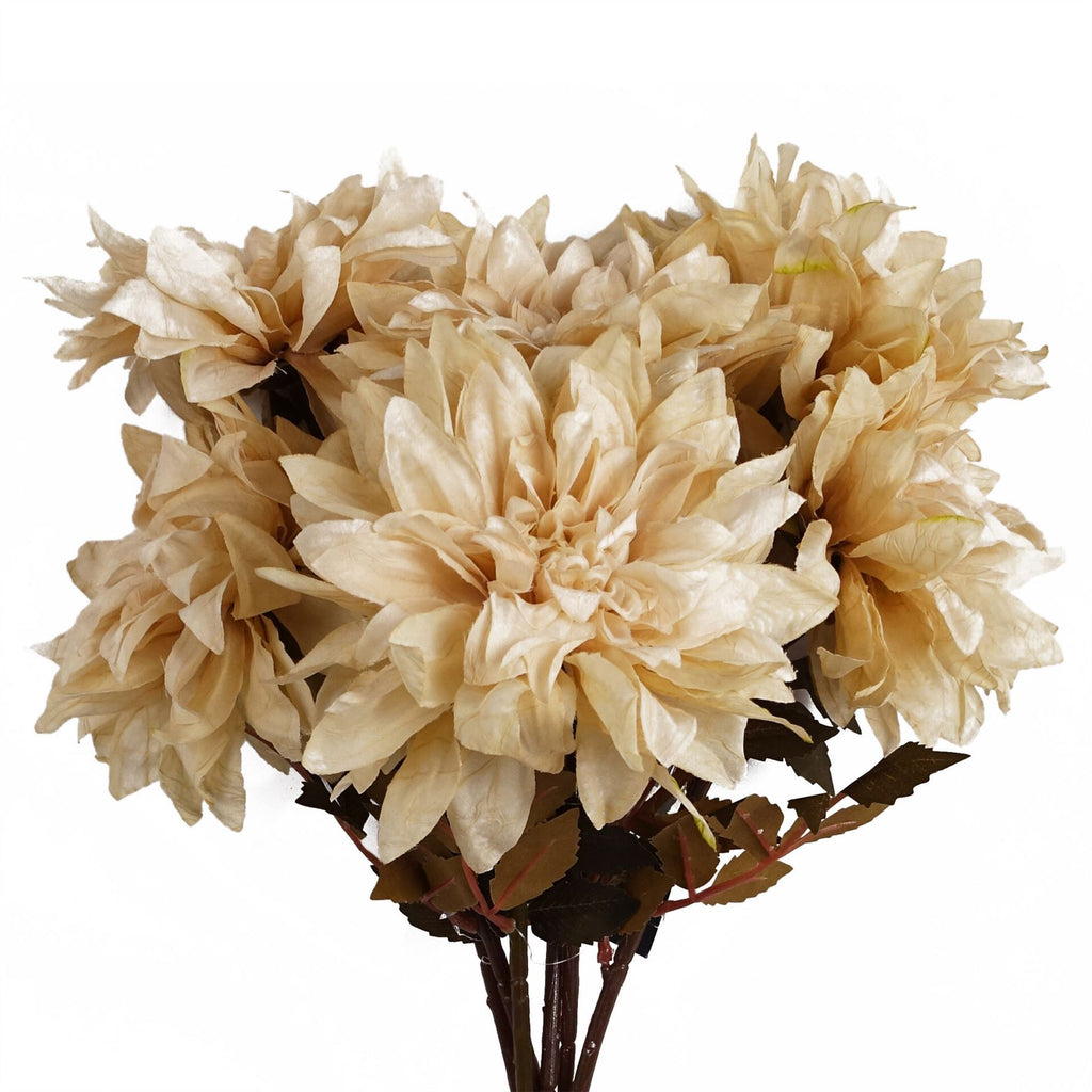 Artificial Pack of 6 x 55cm Dahlia Flower Stem - Dusty Cream - Premium Quality
