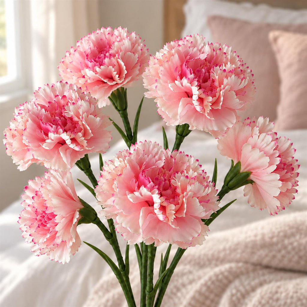 Faux Carnation Flower Stems, 57cm Ruffled Blooms - Packs of 6 or 12