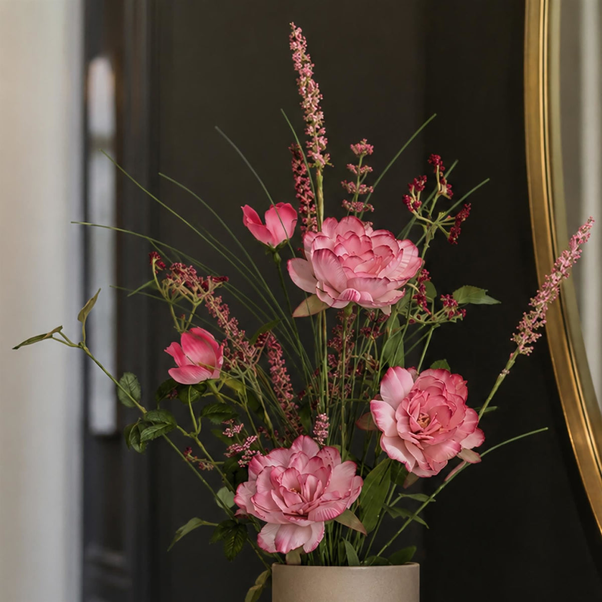Faux Pink Peony and Wildflower Bunches, 52cm Ready-Made Bouquets - Set of 6
