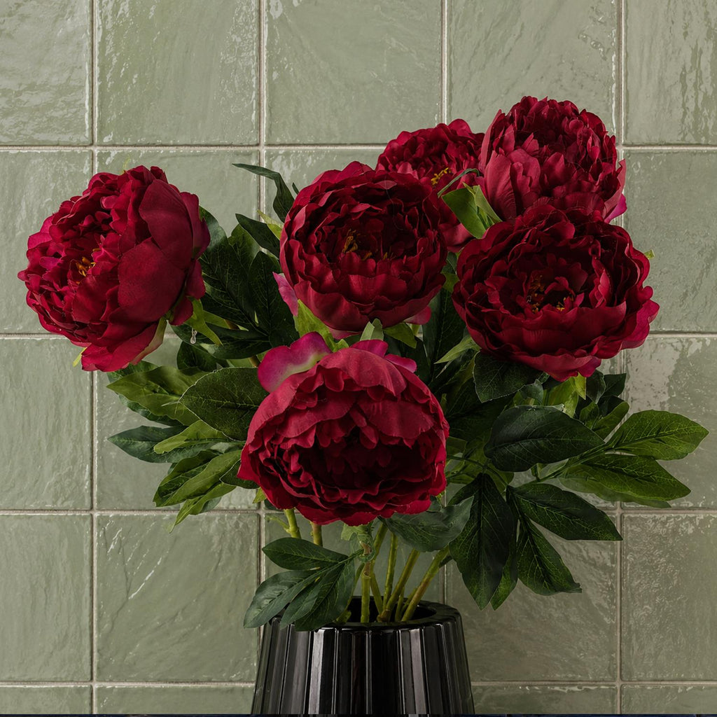 Pack of 6 x 80cm Artificial Dark Pink Peony Stem - Premium Quality