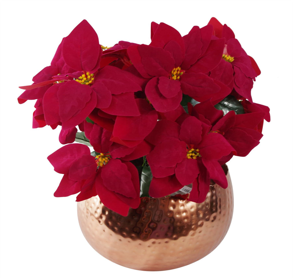 Pack of Artificial Christmas Xmas Poinsettias in a Large Metal Planter