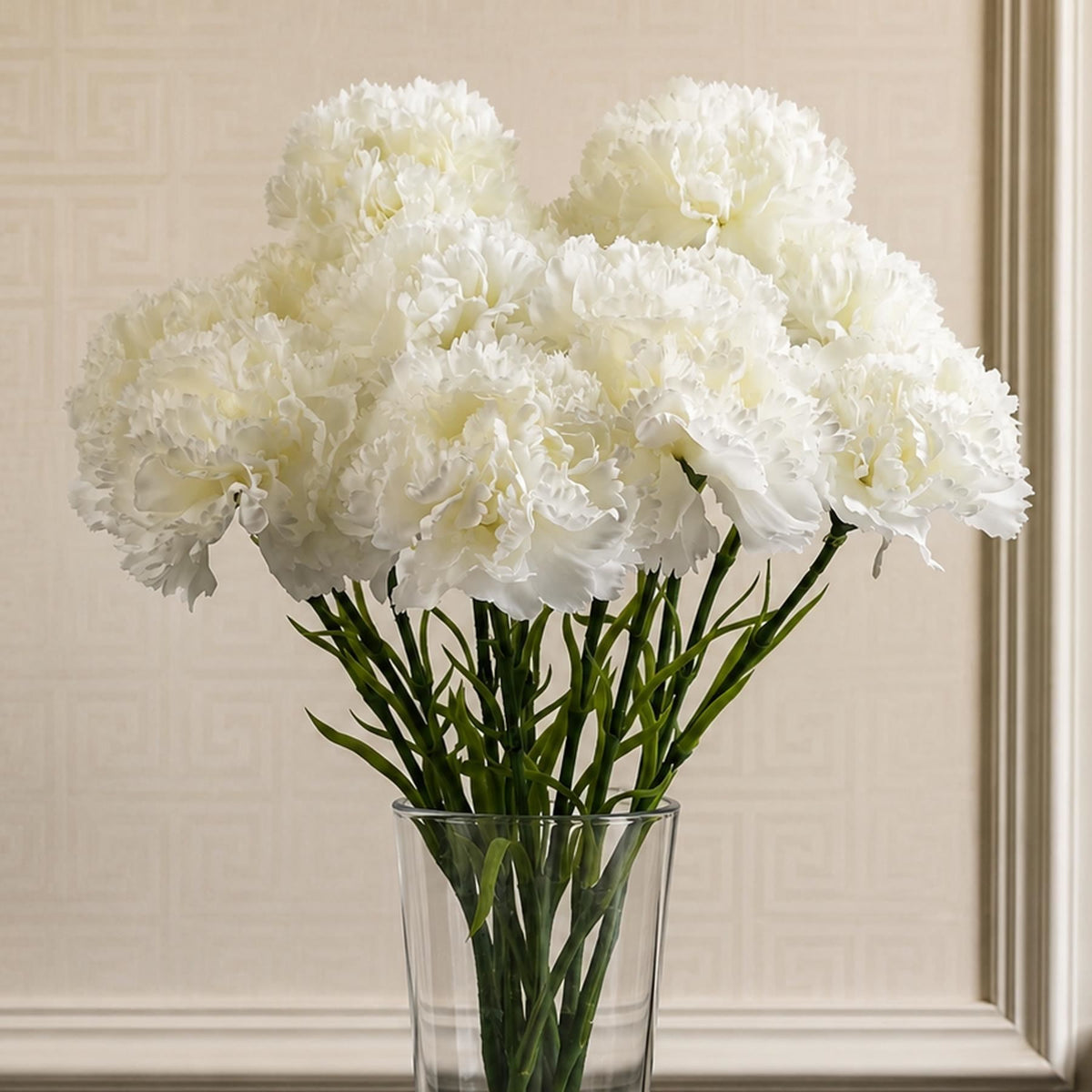 Faux Carnation Flower Stems, 57cm Ruffled Blooms - Packs of 6 or 12