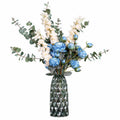 80cm Artificial Blue Peony White Delphinium Eucalyptus Glass Vase - Premium Quality