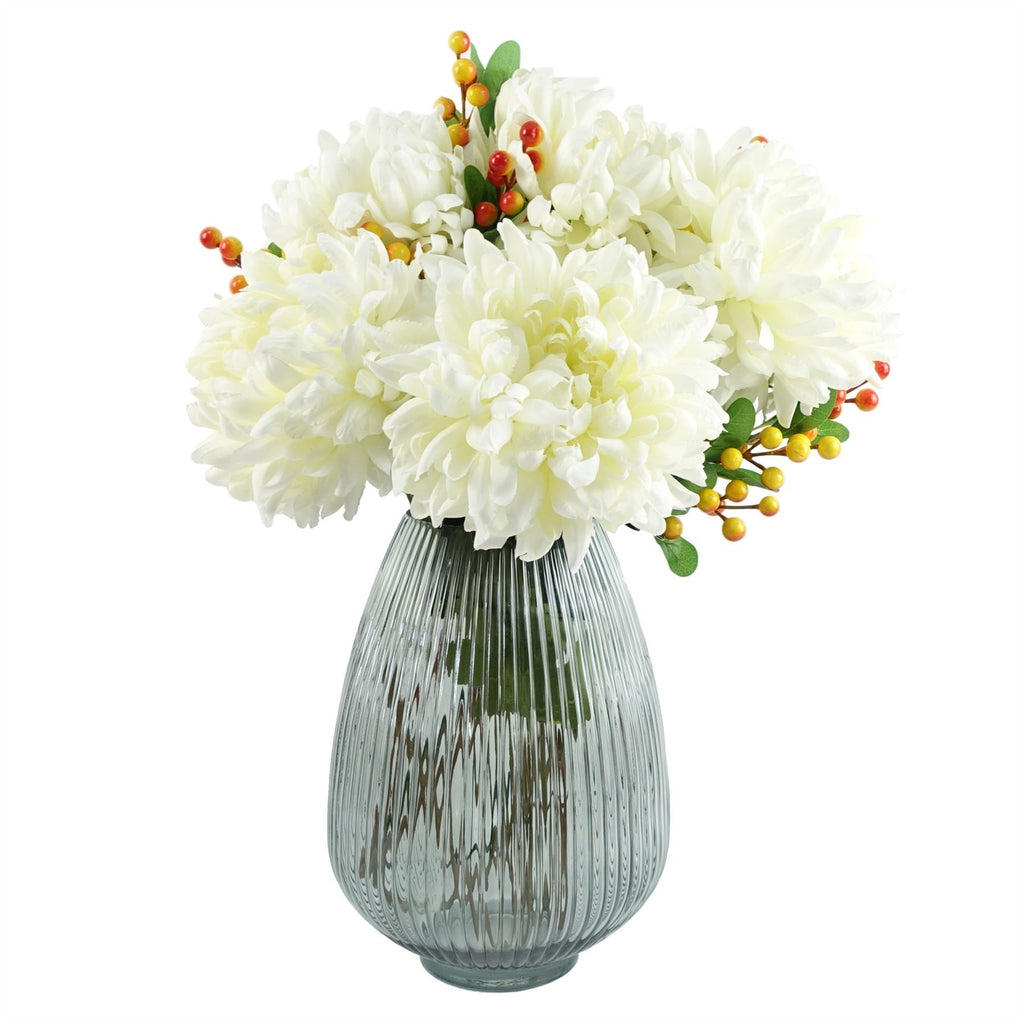 50cm Grey Glass Vase Artificial Chrysanthemums - Premium Quality