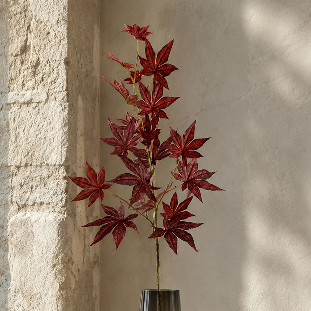 Red Faux Autumn Leaf Branches, 90cm Japanese-Style Sprays - Set of 6