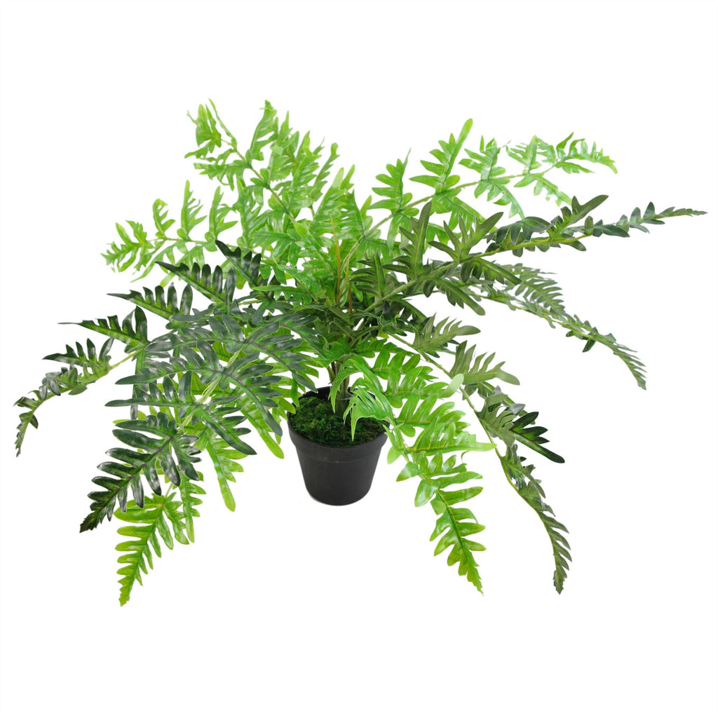 Large Artificial Ferns Display with XL Metal Silver Bowl Planter 50x65cm - Premium Quality