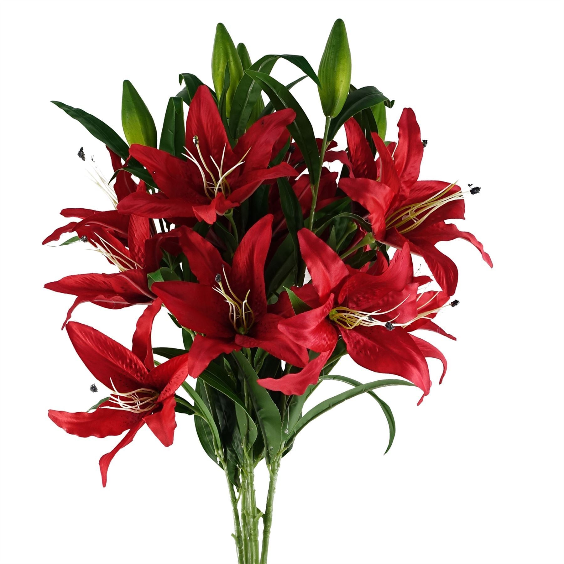 Artificial Pack of 6 x 100cm Large Red Lily Stem - 18 Flowers - Premium Quality