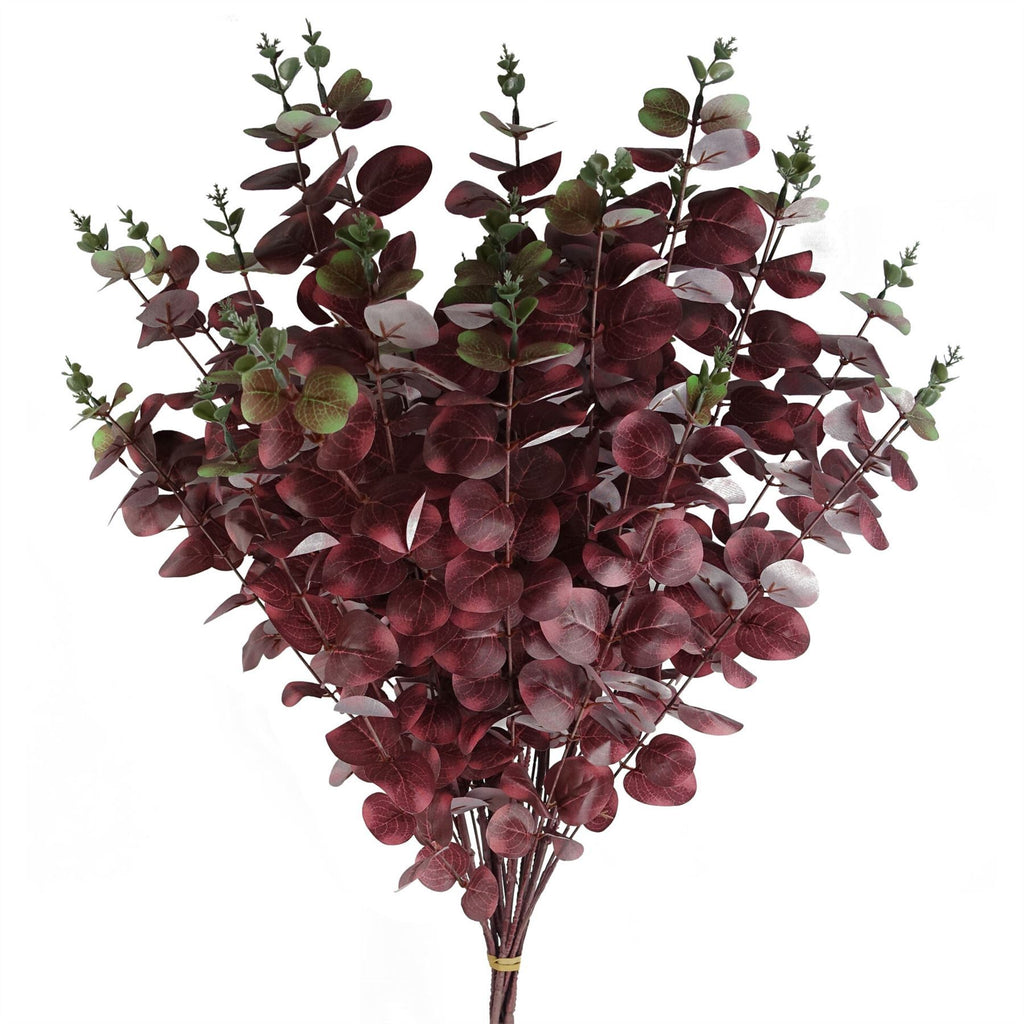 Pack of 6 x 100cm Artificial Eucalyptus Foliage Burgundy - Premium Quality