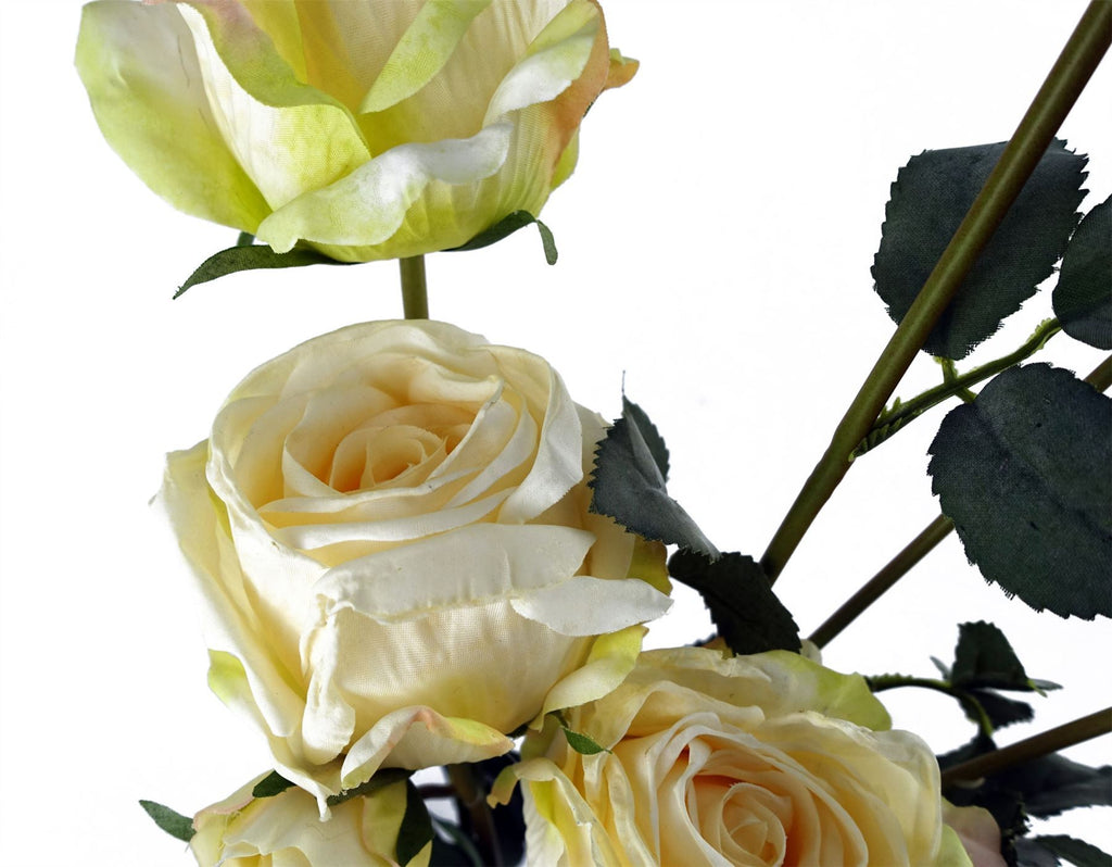 6 x 60cm Cream Rose Artificial Flower Sprays - 24 Flowers 18 Buds - Premium Quality