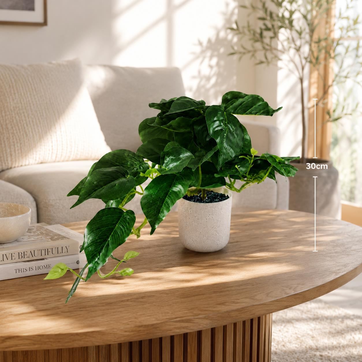 30cm Artificial Mini Pothos in Decorative White Pot - Premium Quality
