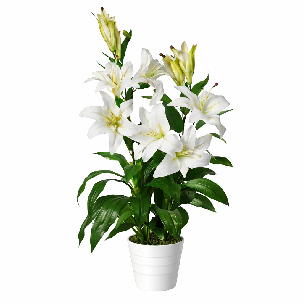 90cm (3ft) Artificial Lily Stargazer Style Lillies Plant Large Flowers White