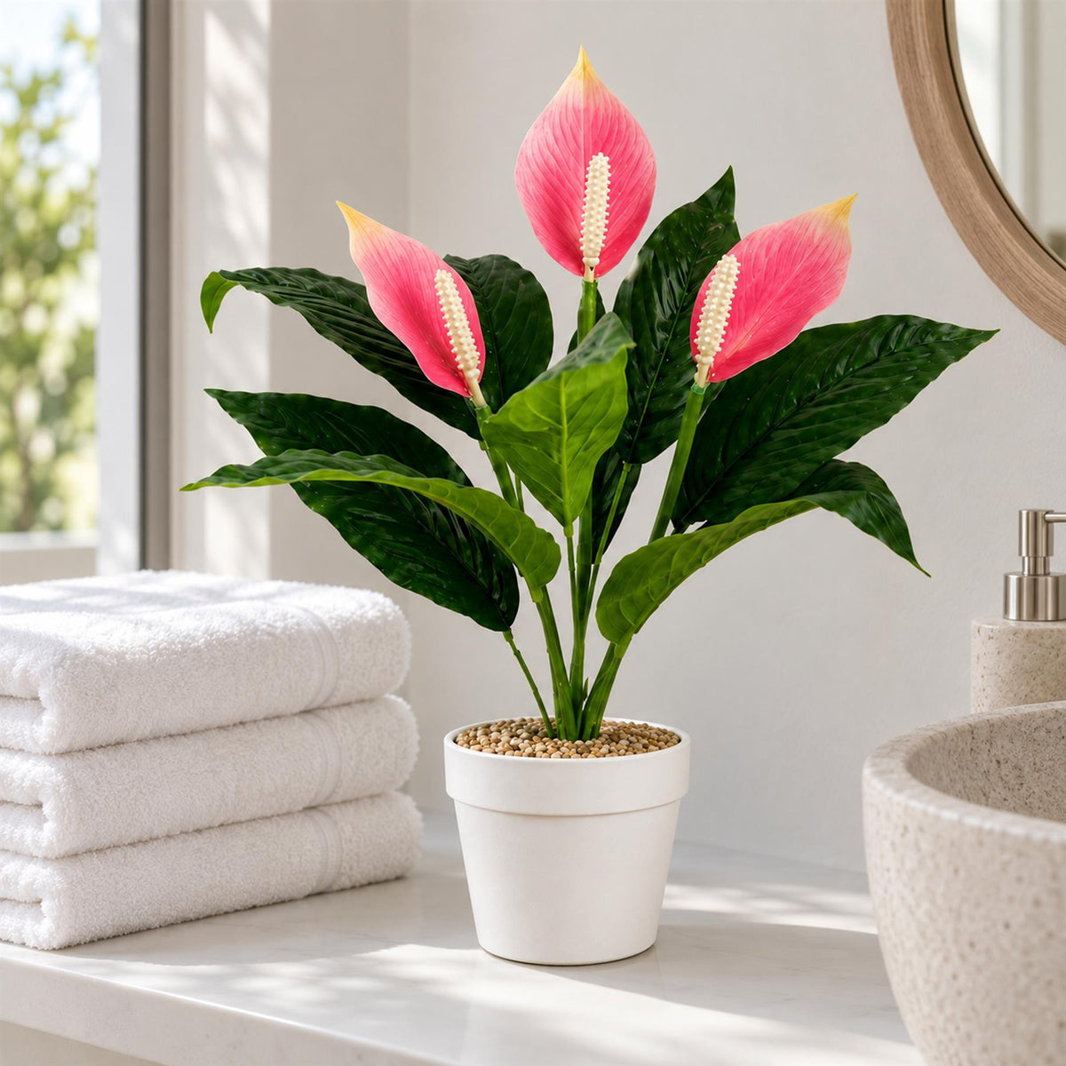 Faux Peace Lily Plant in Pot, 38cm Small Flowering House Plant