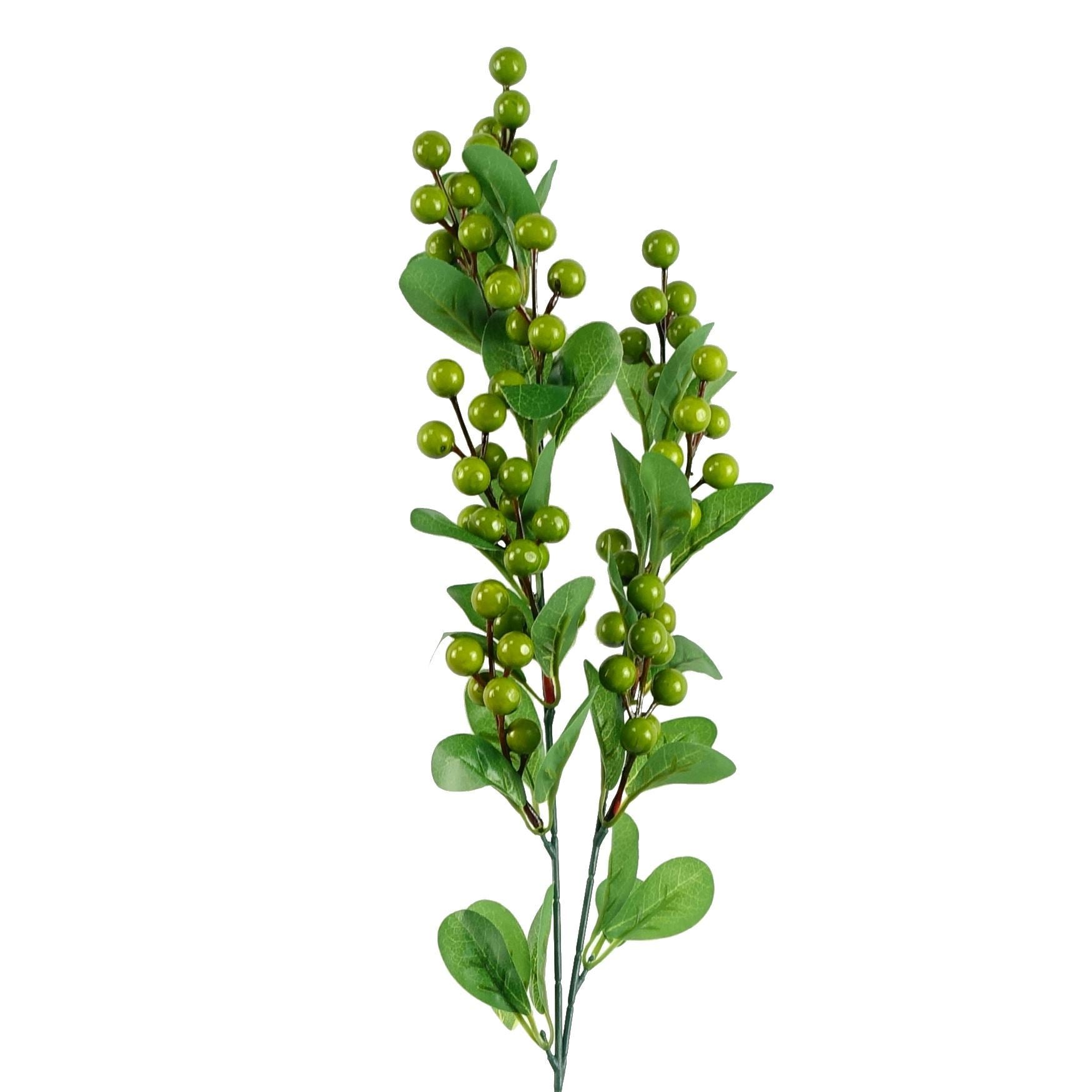 Pack of 6 x 70cm Artificial Green Berry Spray - Premium Quality