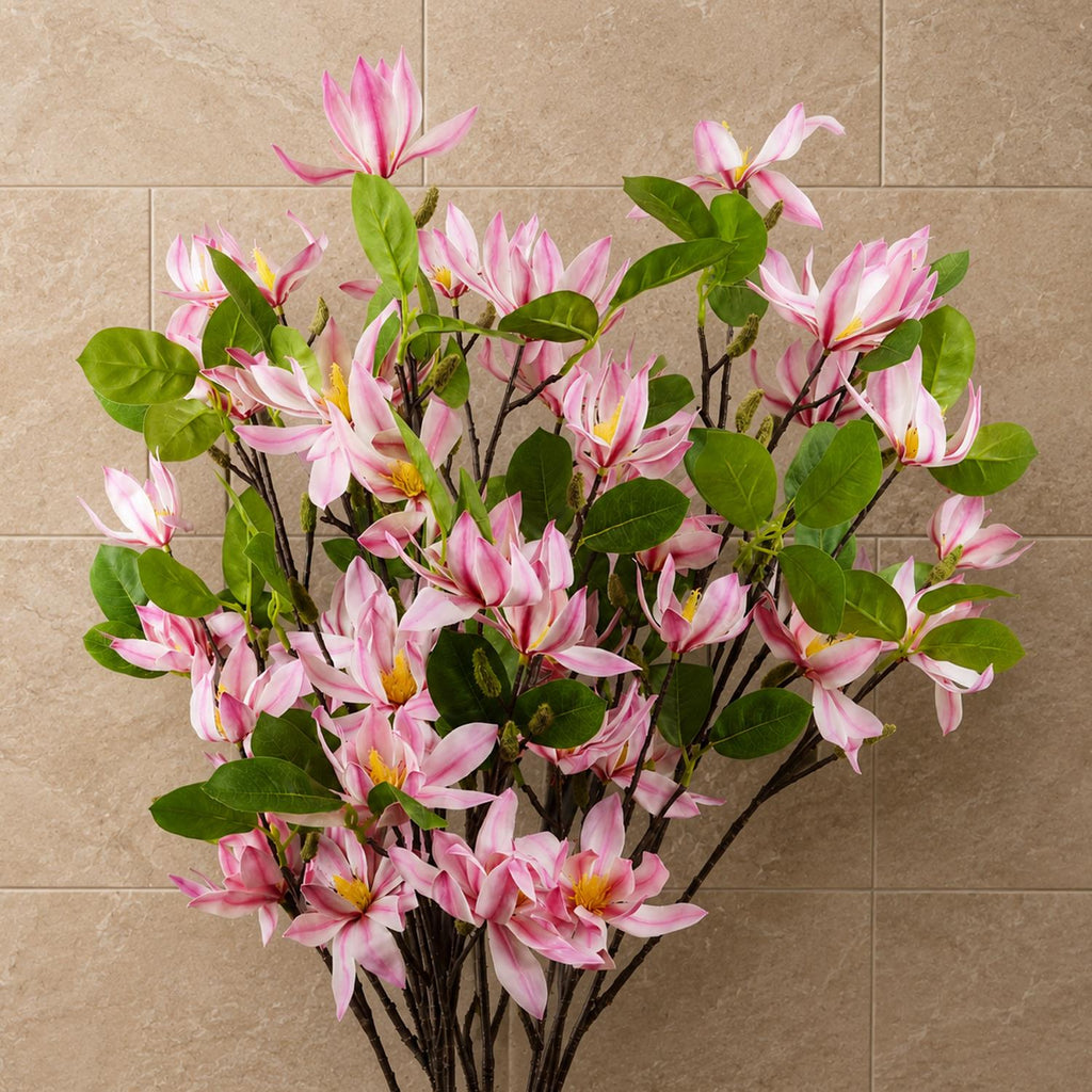 6x 100cm Pink Magnolia Floral Spray Artificial - Premium Quality