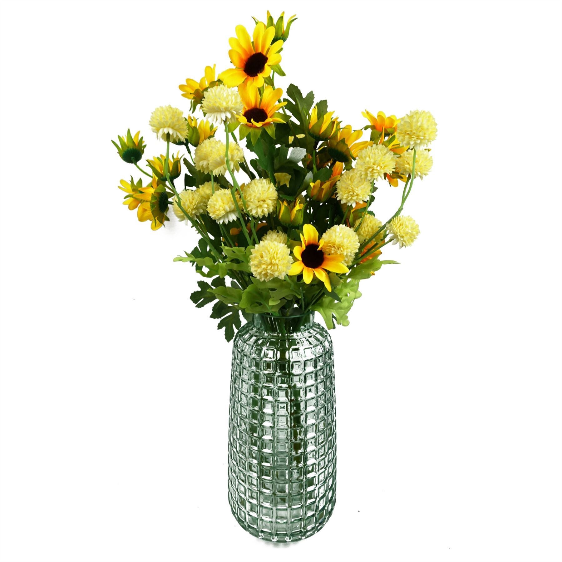 Pack of 6 x 50cm Dahlia Pompom Yellow Artificial Stem - Premium Quality