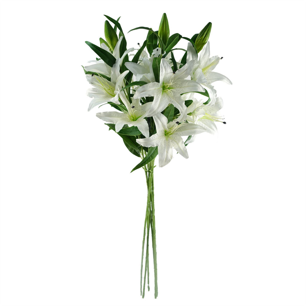 Artificial Pack of 6 x 100cm Large White Lily Stem - 18 Flowers - Premium Quality