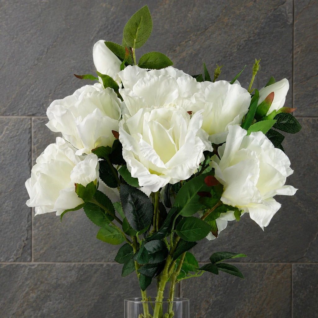 Pack of 6 x 80cm Artificial White Rose Stem - 18 flowers - Premium Quality