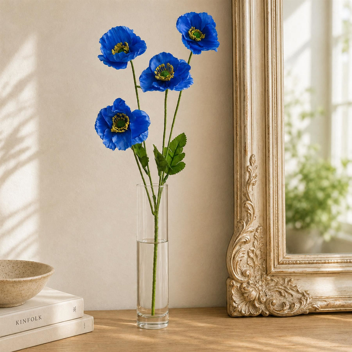 Faux Poppy Flower Sprays, 60cm with 4 Blooms - Set of 6