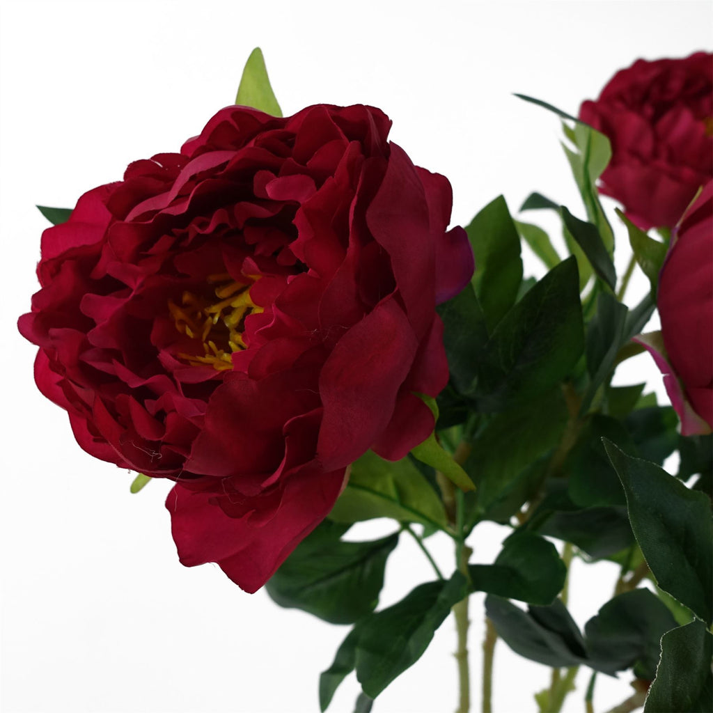 Pack of 6 x 80cm Artificial Dark Pink Peony Stem - Premium Quality