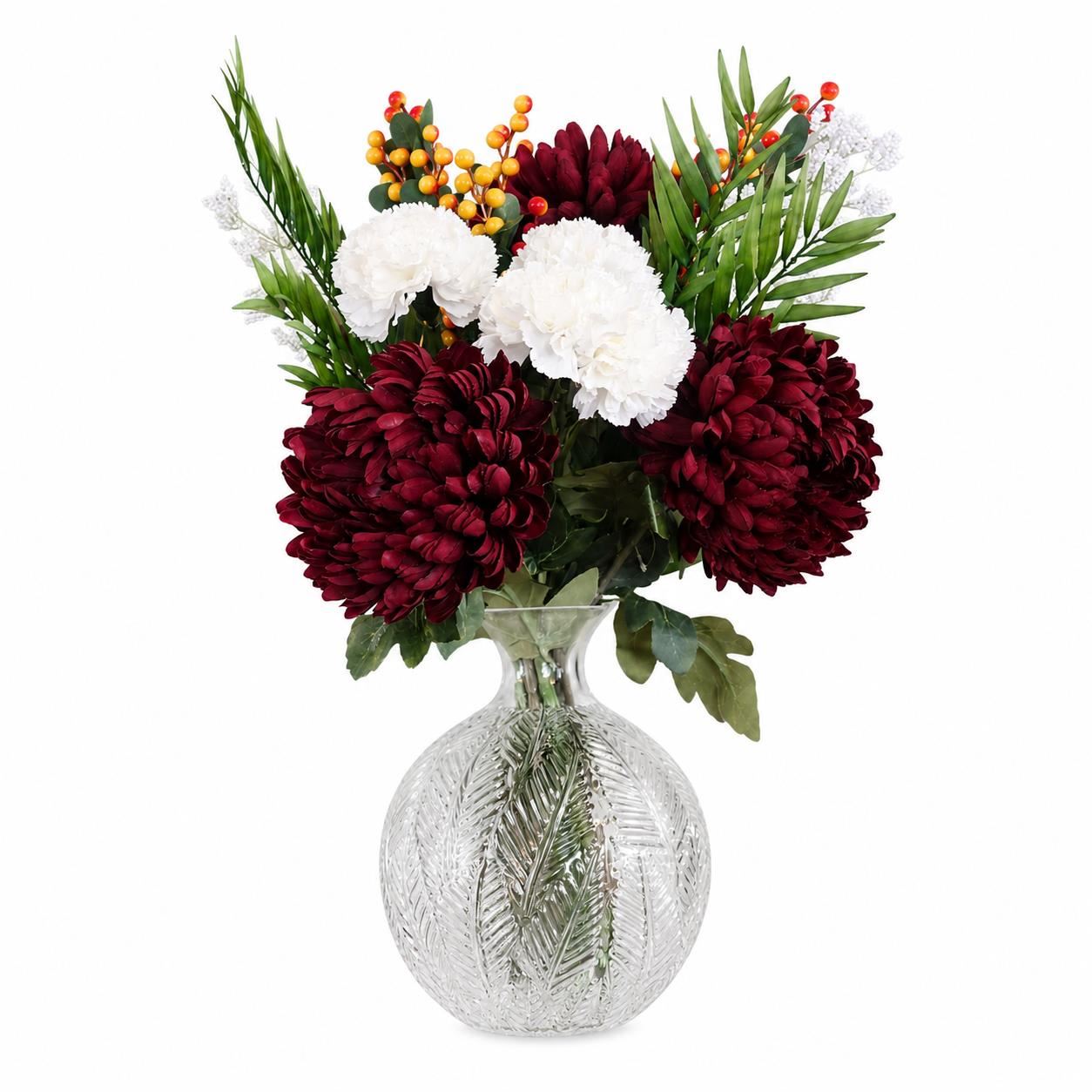 70cm Artificial Red Chrysanthemum Glass Ball Vase - Premium Quality