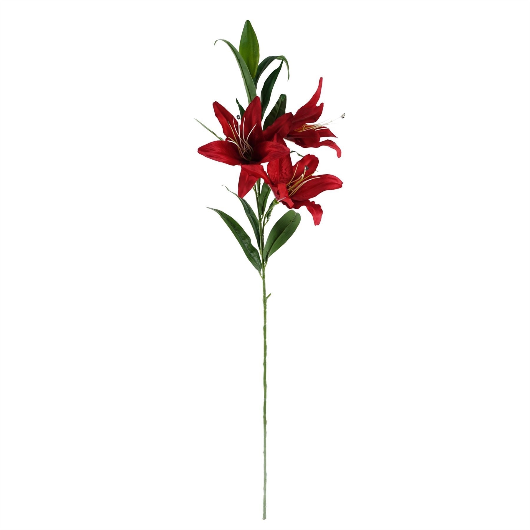 Artificial Pack of 6 x 100cm Large Red Lily Stem - 18 Flowers - Premium Quality