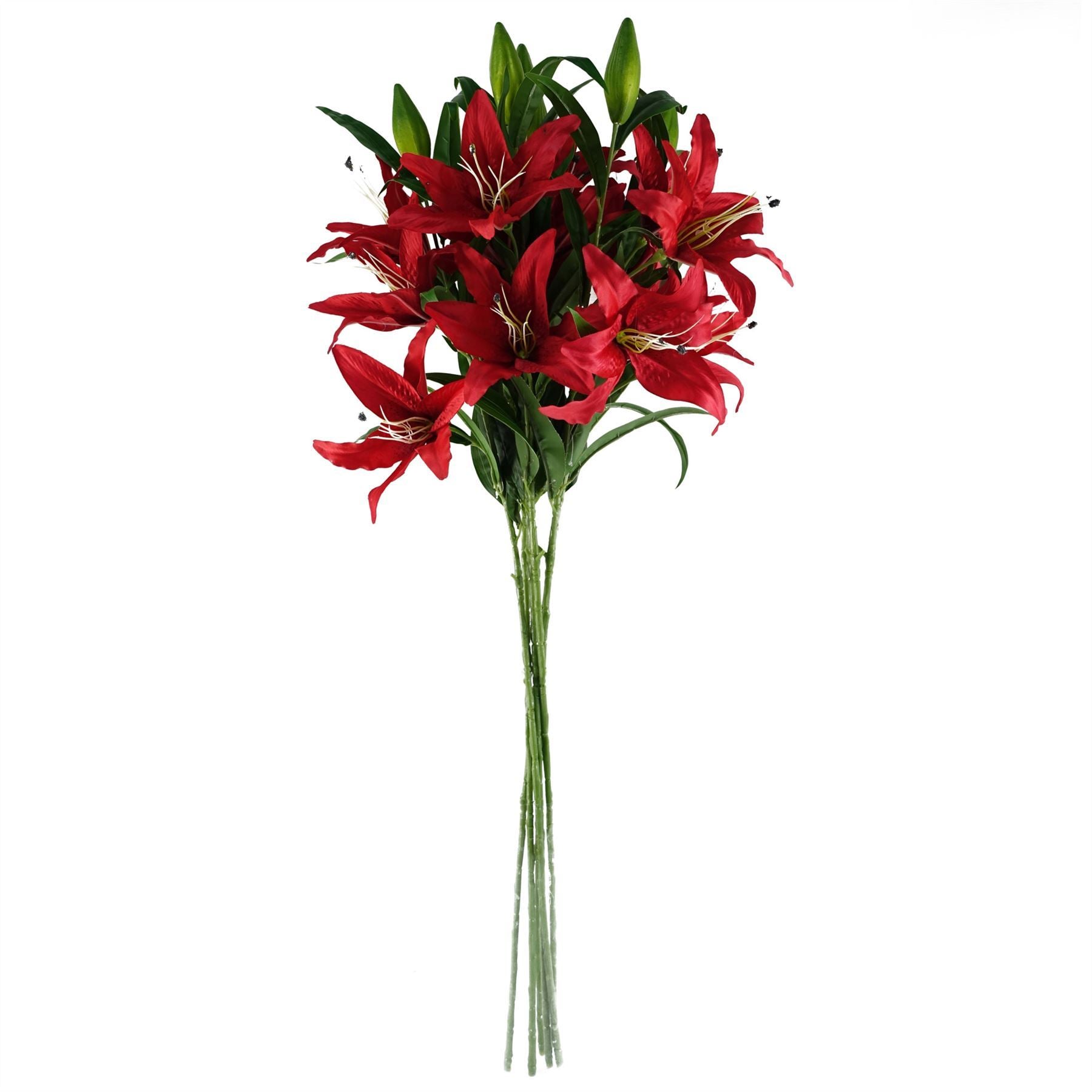 Artificial Pack of 6 x 100cm Large Red Lily Stem - 18 Flowers - Premium Quality