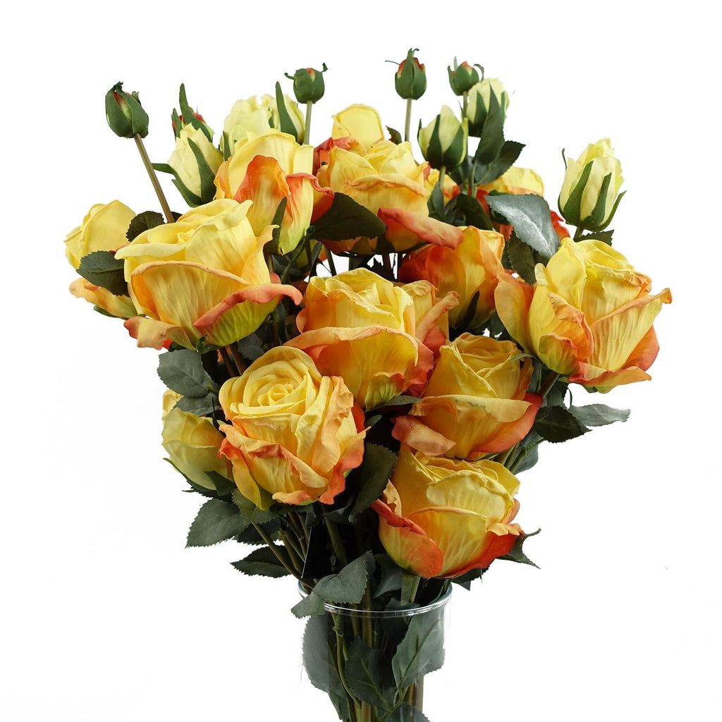 6 x 60cm Yellow Rose Artificial Flower Sprays - 24 Flowers 18 Buds - Premium Quality