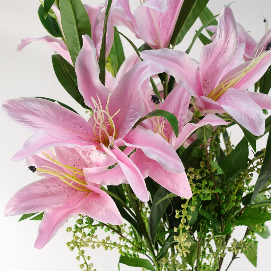 Artificial Pack of 6 x 100cm Large Pink Lily Stem - 18 Flowers - Premium Quality