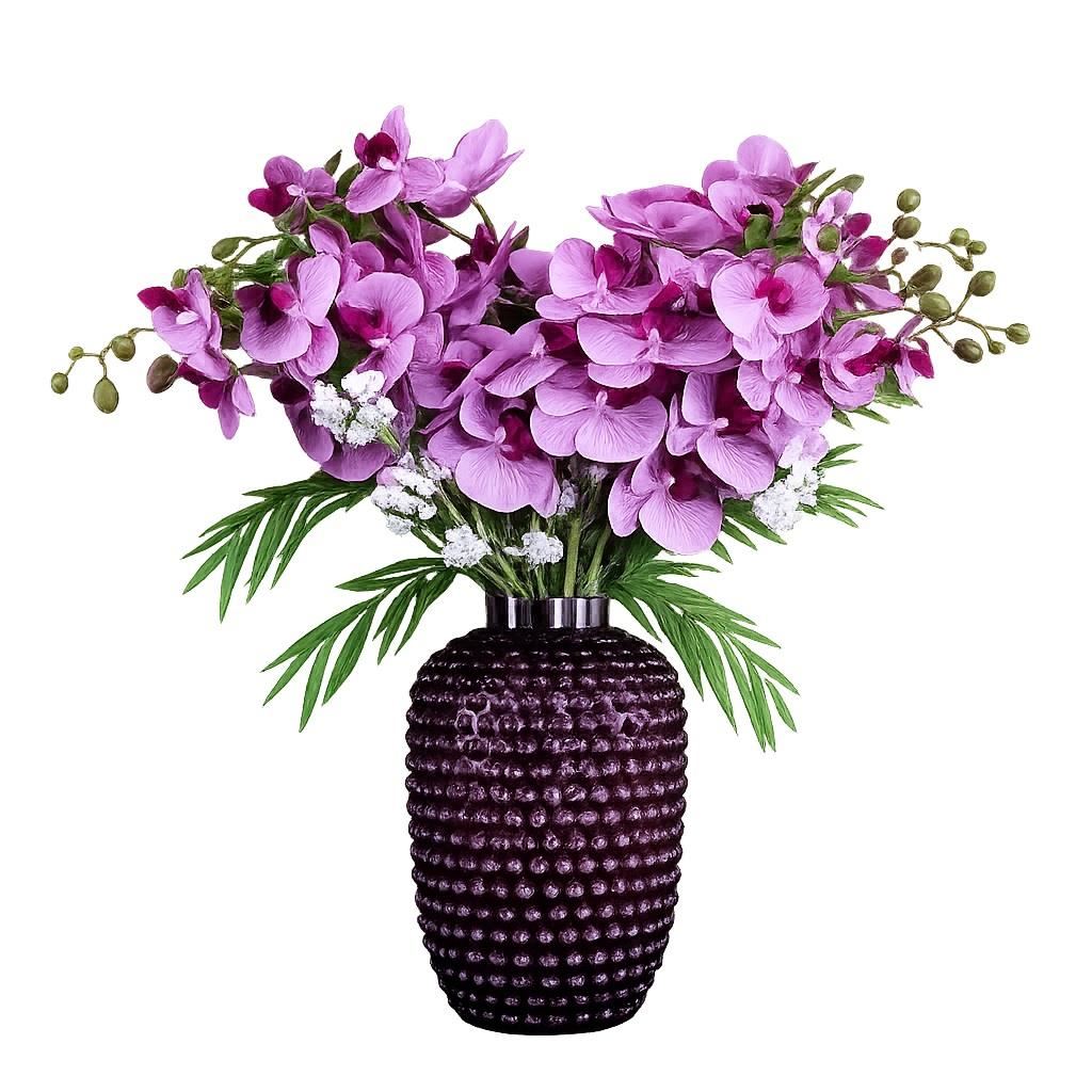 80cm Amethyst Vase Artificial Orchids and Foliage - Premium Quality