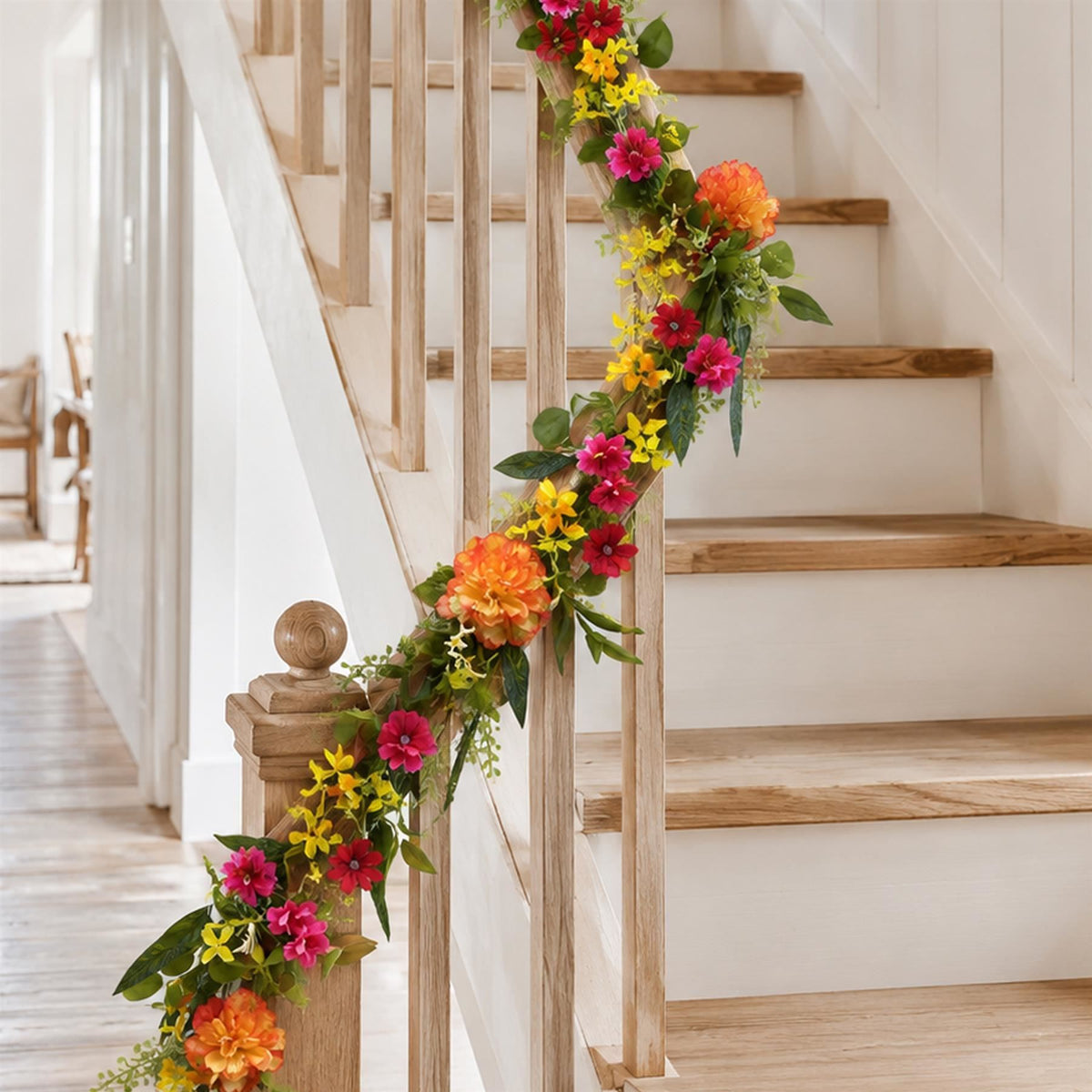Bright Spring Faux Wreath and Garland Set, 50cm Wreath with 140cm Marigold Garland