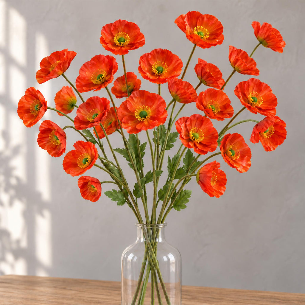 Faux Poppy Flower Sprays, 60cm with 4 Blooms - Set of 6