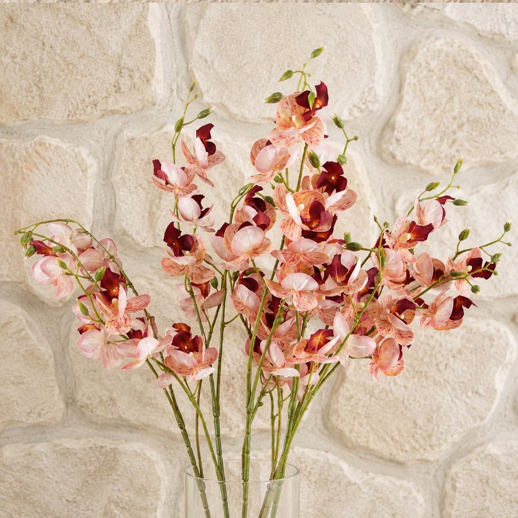 Pack of 6 x 80cm Pink Artificial Mini Orchid Stem - Premium Quality