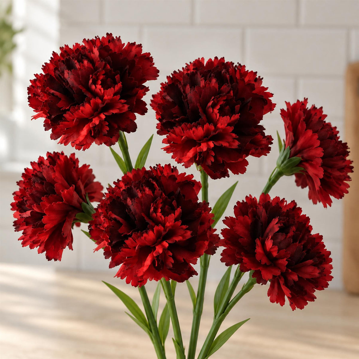 Faux Carnation Flower Stems, 57cm Ruffled Blooms - Packs of 6 or 12