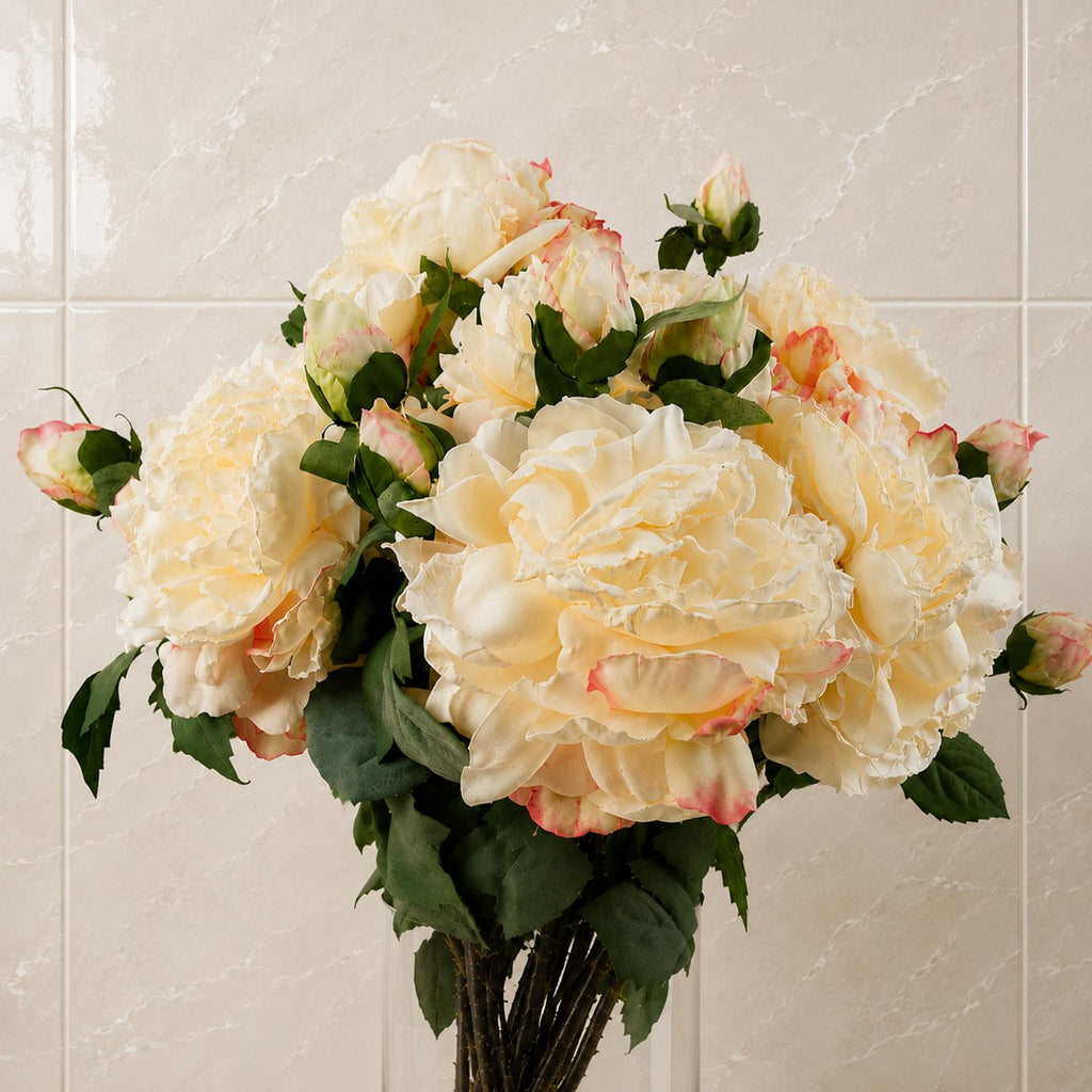 6 x 60cm Peony Artificial Flower Cream - 6 flowers 18 buds - Premium Quality