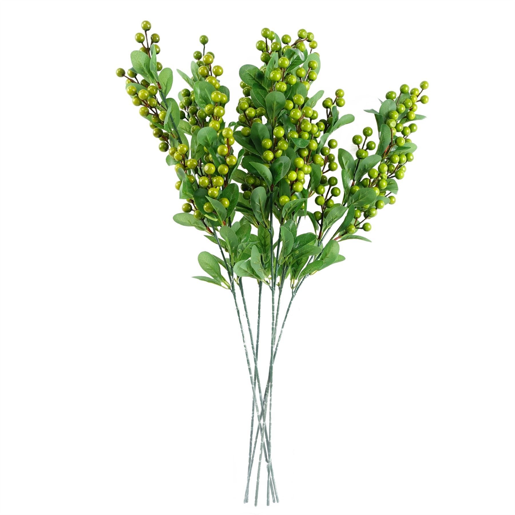 Pack of 6 x 70cm Artificial Green Berry Spray - Premium Quality
