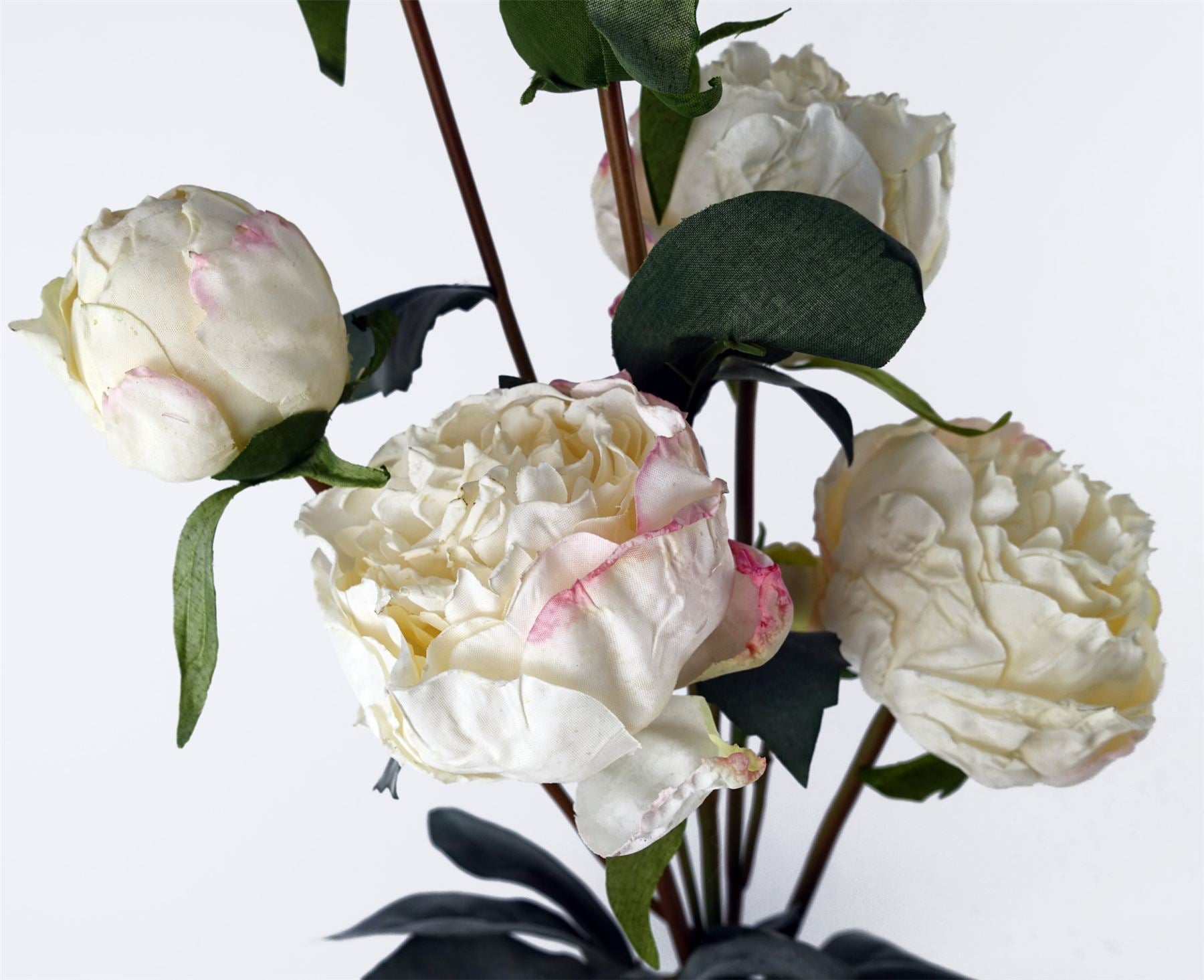 6 x 55cm Cream Peony Artificial Flower Stems - 24 flowers 18 buds - Premium Quality