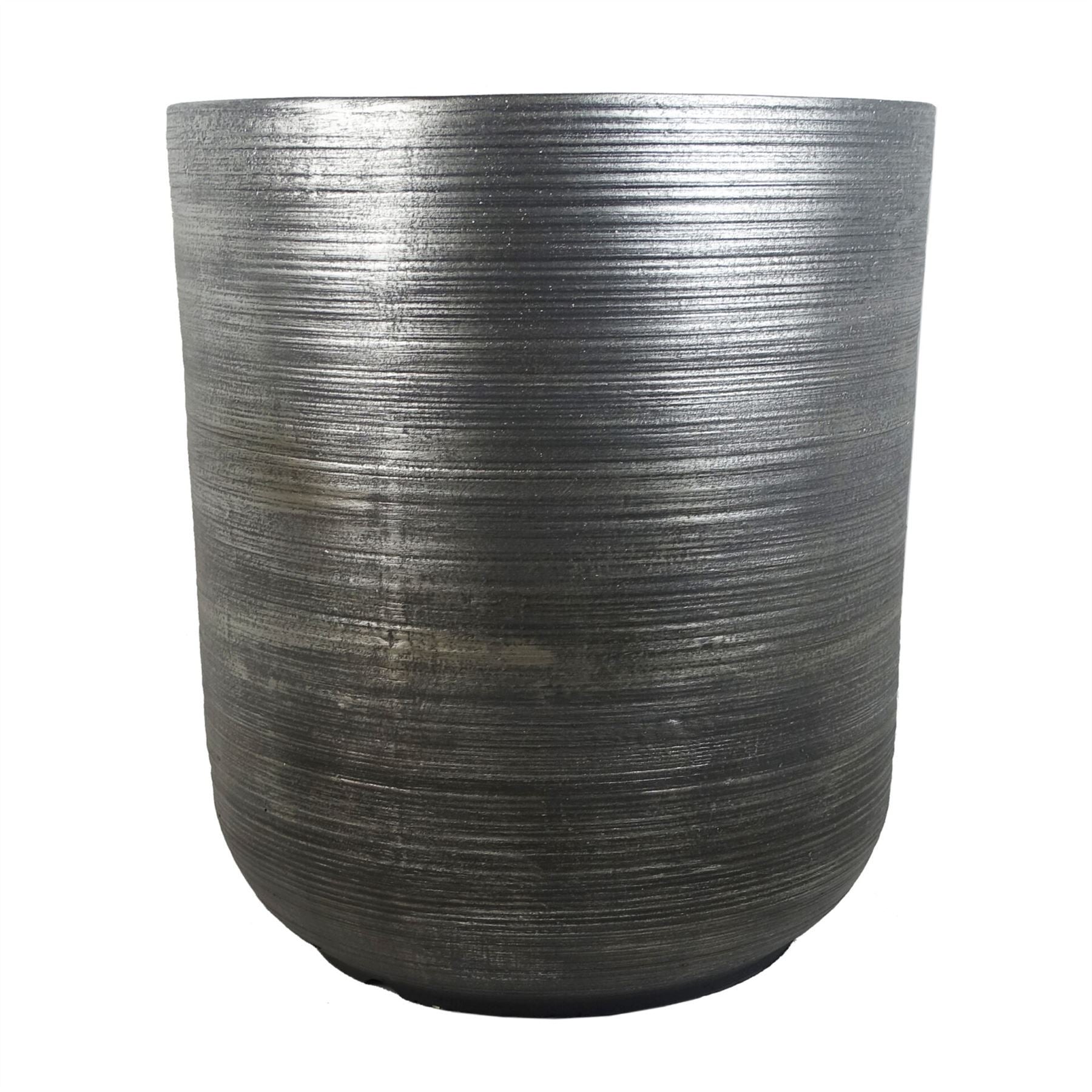 39cm x 33cm Coya Silver Ridged Planter Large Composite Plant Pot - Premium Quality