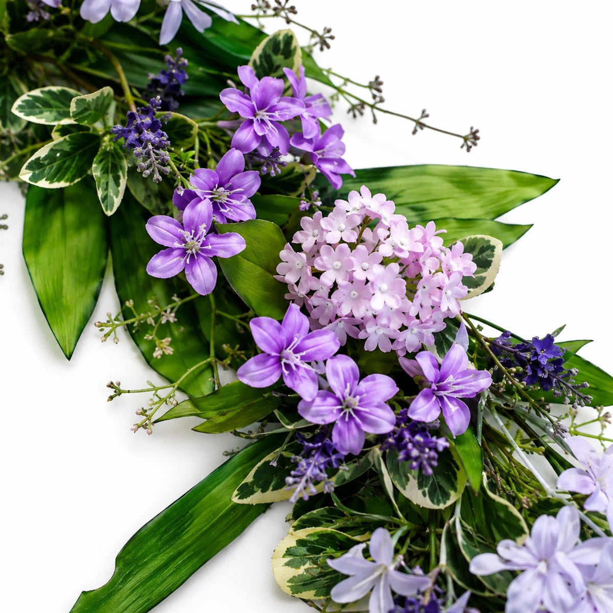 Long Lilac and Purple Faux Flower Garland, 185cm Floral Vine with Variegated Leaves