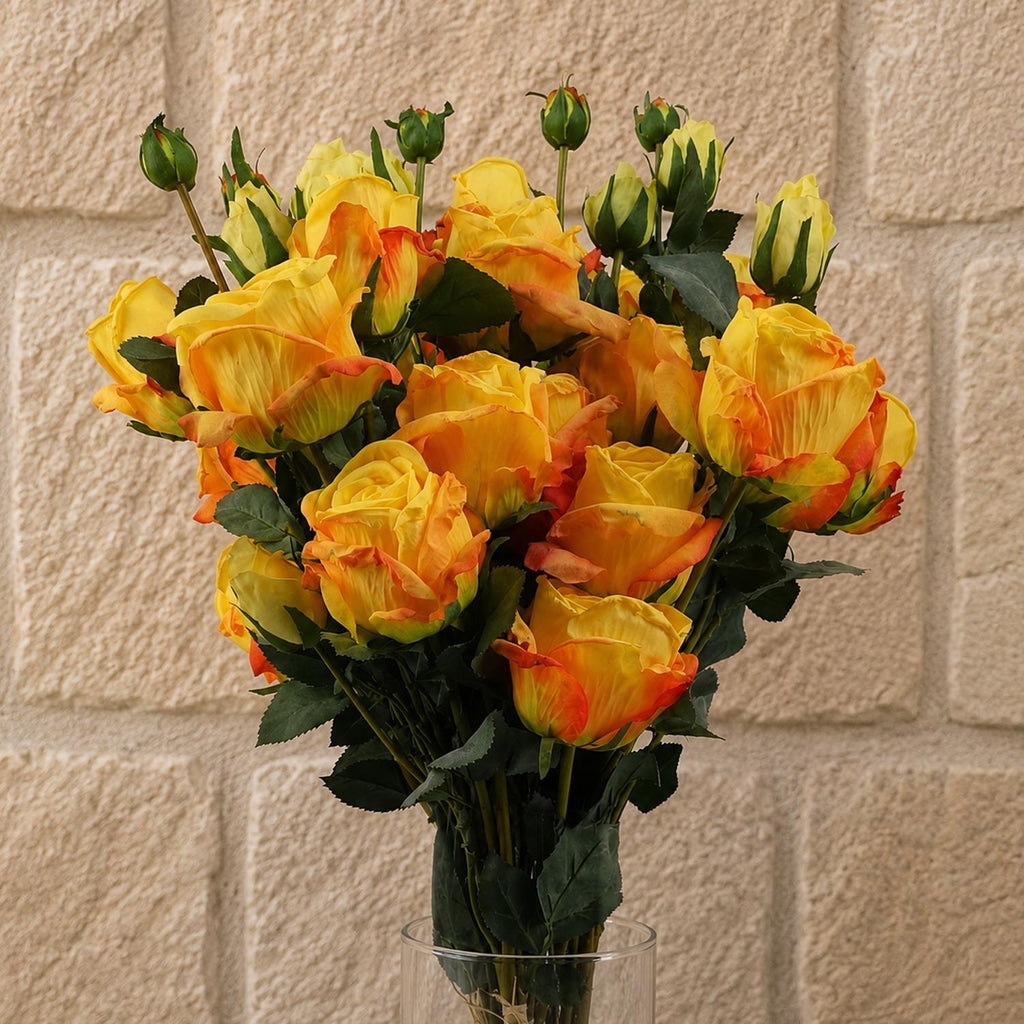 6 x 60cm Yellow Rose Artificial Flower Sprays - 24 Flowers 18 Buds - Premium Quality