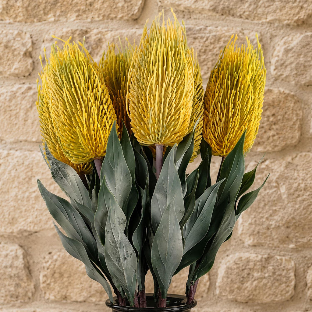 Pack of 6 x 75cm Banksia Menziesii Yellow Flower Stem Artificial - Premium Quality