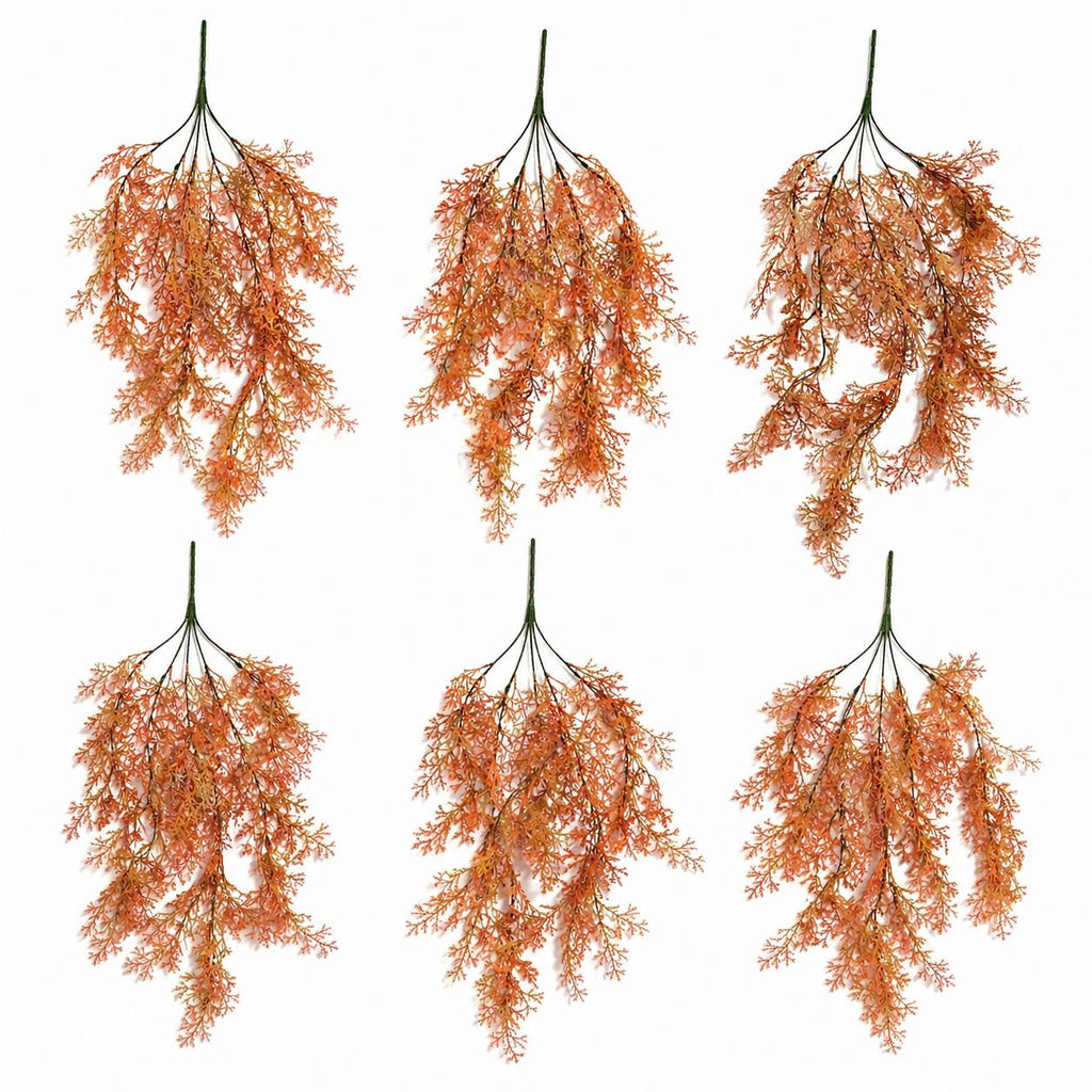 80cm Artificial Coral Fern Trailing Plant Autumn Orange Hanging Foliage - Premium Quality