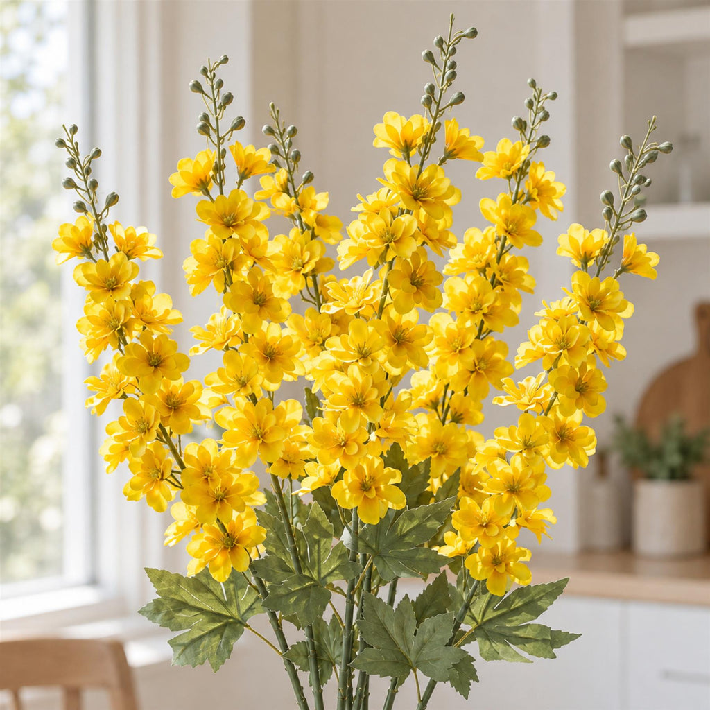 Faux Larkspur Flower Spikes, 85cm Tall Stems - Set of 6