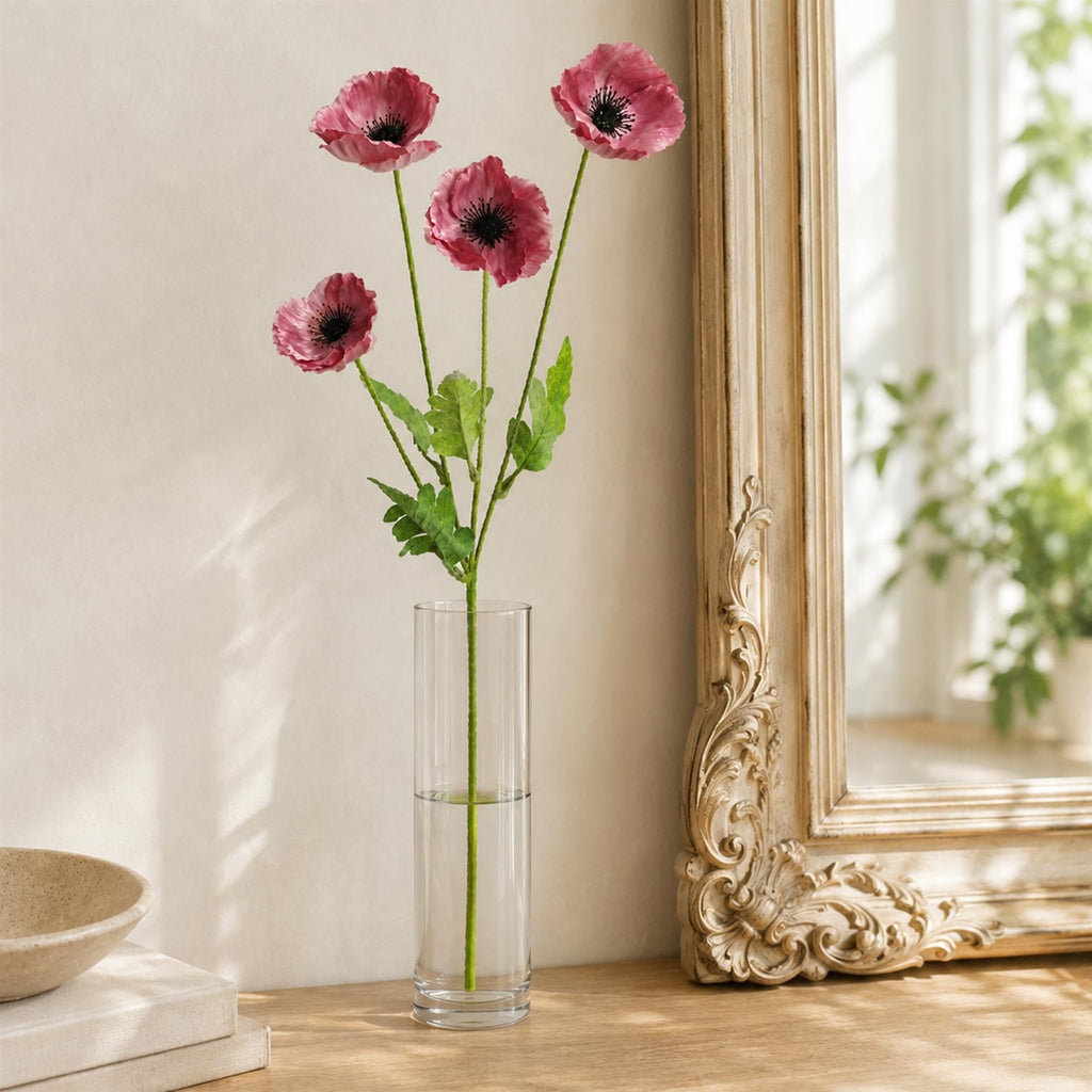 Faux Poppy Flower Sprays, 60cm with 4 Blooms - Set of 6