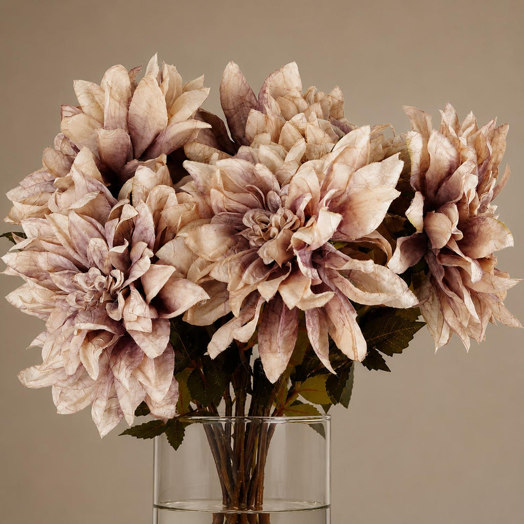 Pack of 6 x 55cm Dahlia Flower Stem - Dusty Pink - Premium Quality
