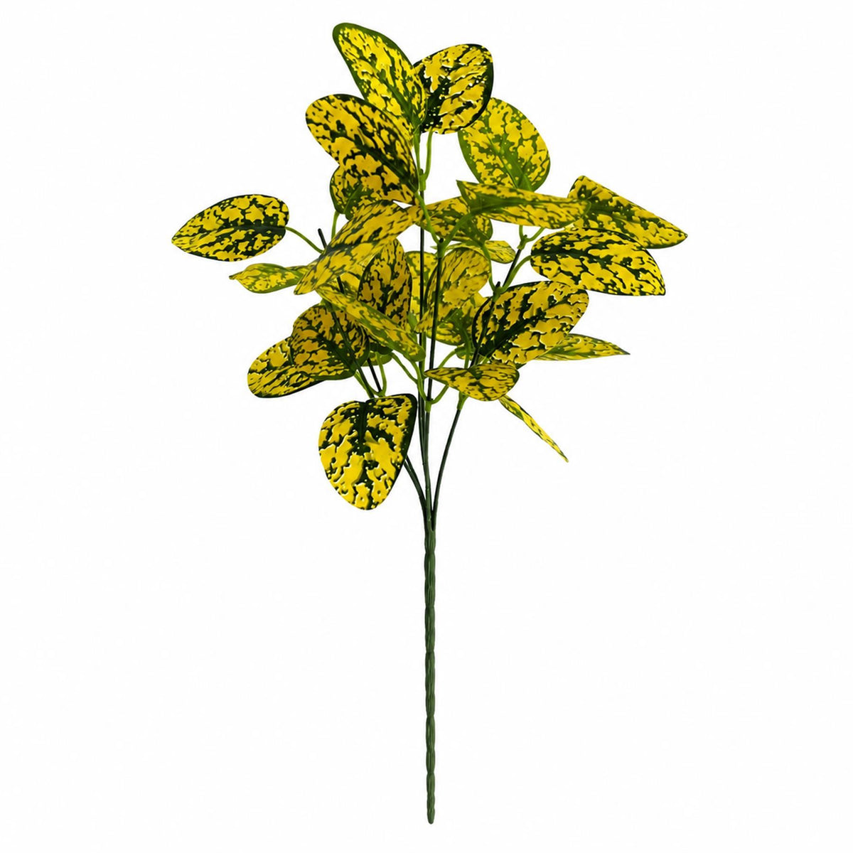 Yellow Variegated Faux Leaf Sprays, 30cm Bushy Foliage Stems - Set of 6