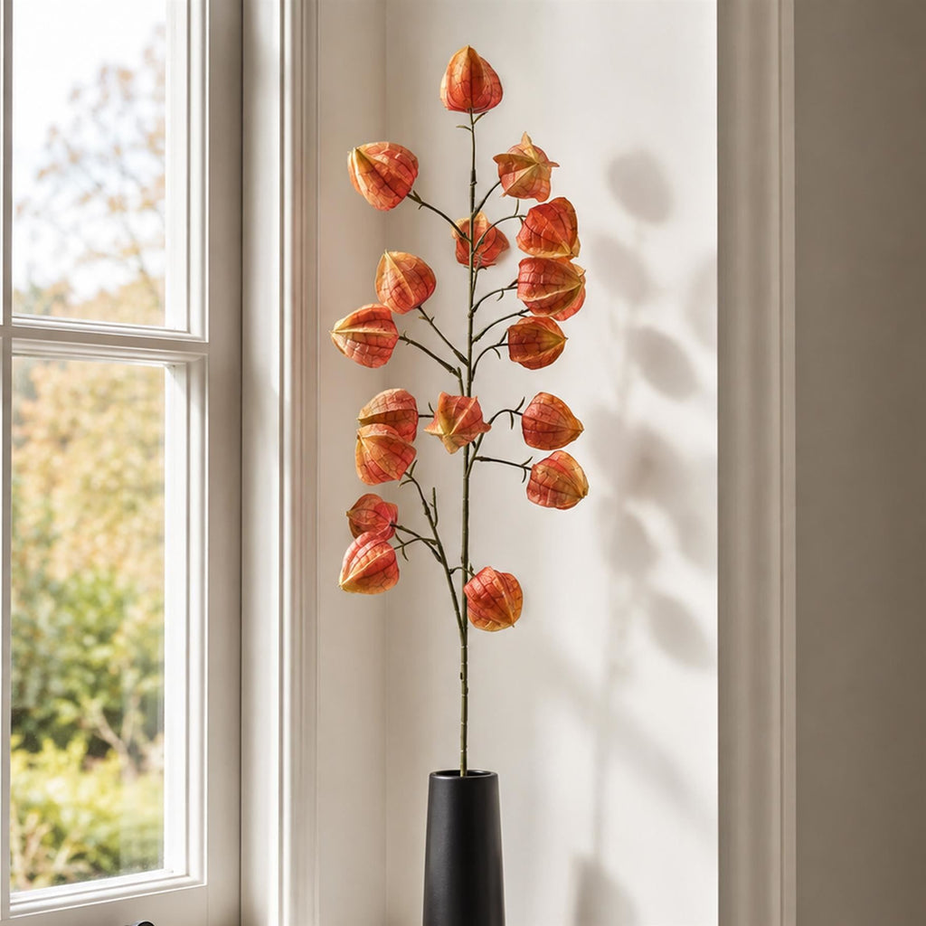 Orange Physalis Faux Chinese Lantern Stems, 100cm - Set of 6 Sprays