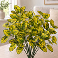 Yellow Variegated Faux Leaf Sprays, 30cm Bushy Foliage Stems - Set of 6