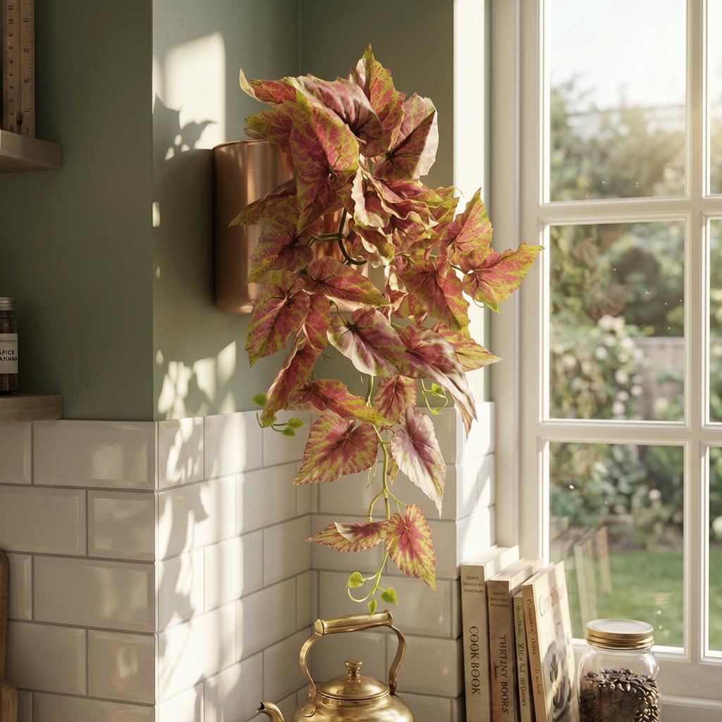 30cm Artificial Trailing Pink and Green Caladium - Premium Quality